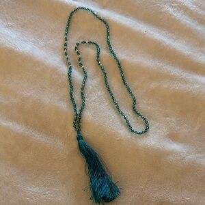 Elegant Teal Beaded Necklace with Tassel